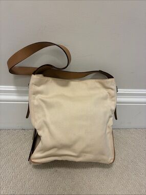 Vintage Bally Cream Canvas Leather Strap Shoulder Bag Italy 👝